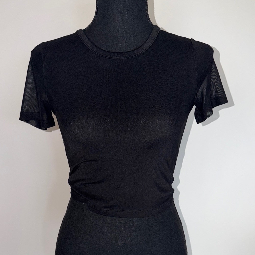 Classic Sheer Black Short Sleeve Crop Top - Women's Tee